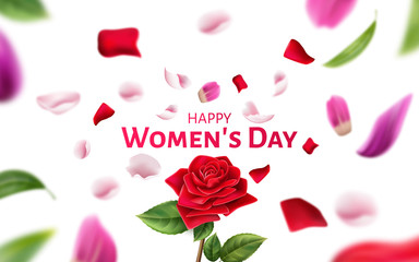 Vector happy women day blurred petals and leaves