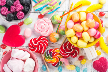 Candies, lollipops, jelly worms