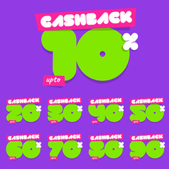 Complete Set (10% to 90%) of Cashback Vector Sale Tags