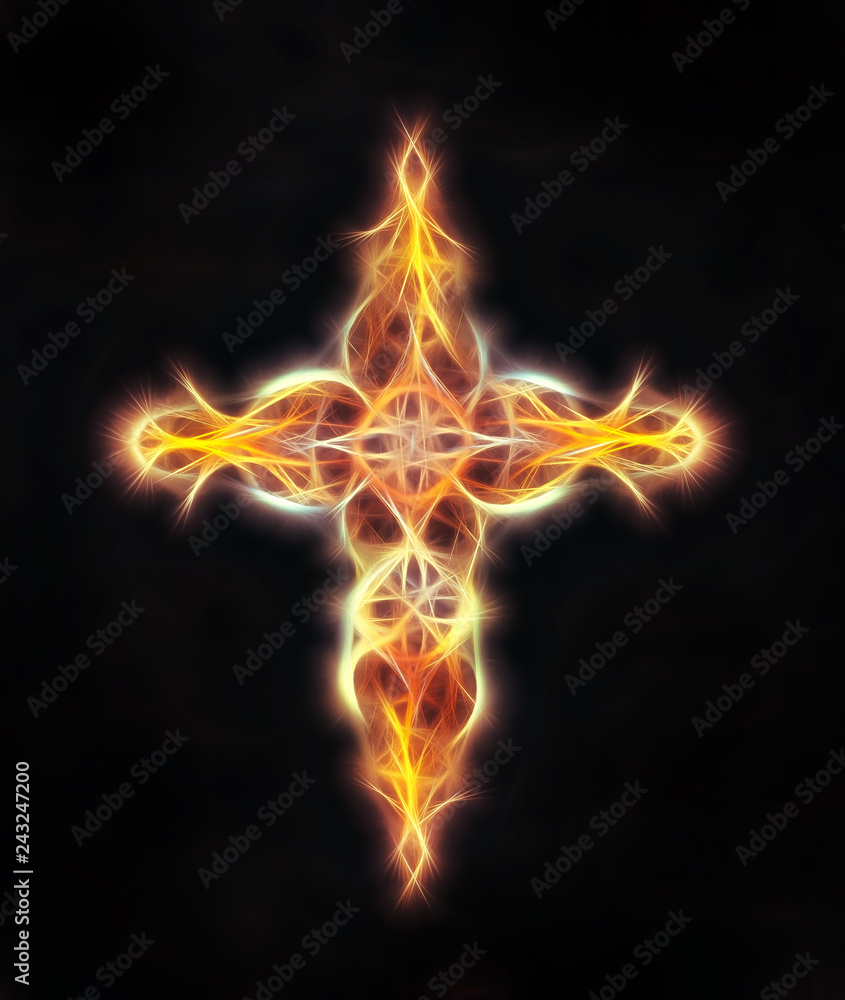 Poster ornamental filigrane cross symbol with sacred patterns, fractal effect.