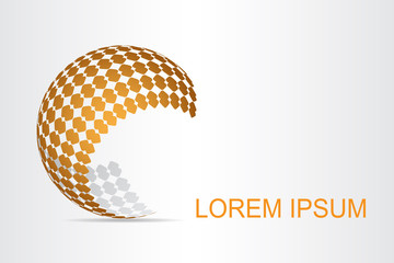 Abstract technology logo stylized spherical surface with abstract shapes.