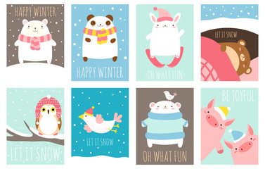 Happy winter. Set of template card
