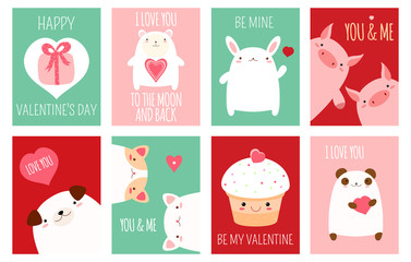 Fototapeta na wymiar Valentine banner with cute animals