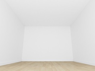 empty room ,white wall with wood floor ,3d interior