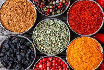 Big set of Indian spices and herbs .