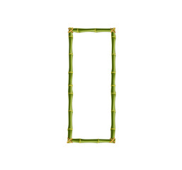 Capital letter O made of green bamboo poles on white background.
