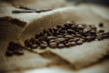 coffee beans on burlap sack