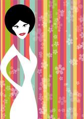 Vertical 1970's fashion retro background with flower for poster. Pop art girl