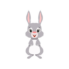 Cute white hare, lovely animal cartoon character front view vector Illustration