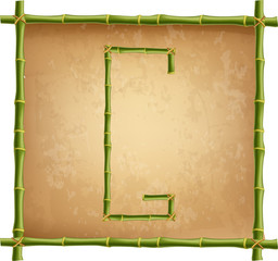 Capital letter G made of green bamboo sticks on old paper background.