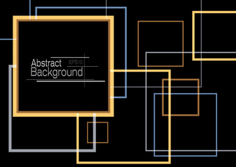 Abstract minimal geometric square shapes design on black background with copy space