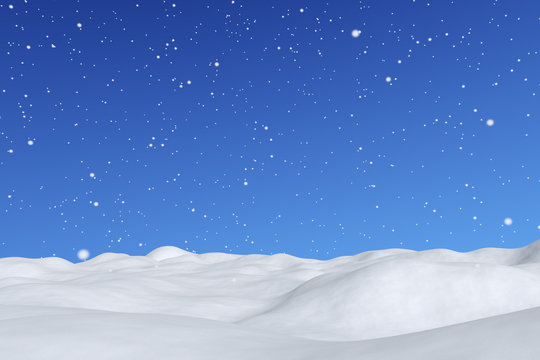 White snowy field with snowfall winter background