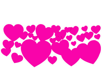 Many pink paper hearts in form of decorative frame on white background with copy space. Symbol of love and Valentine's day.