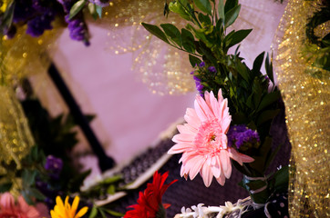 decoration of flowers and decorative green leaves