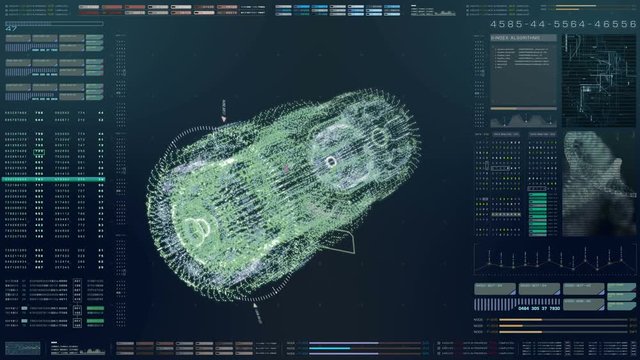 Advance motion graphic futuristic user interface head up display screen with Holographic Machine and digital data telemetry information display for digital background computer desktop display screen