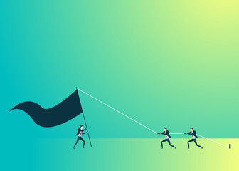 business people illustration of teamwork stand up flag