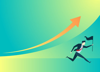 business people illustration of businessman run hold flag