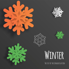 Vector volumetric snowflakes 3d, paper cut. Background for postcards, sites, wallpapers, posters, posters