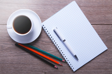 coffee notebook pen