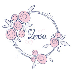 Floral art nature love sign with hand drawn elements design. Flower and leaf, brunch ornament