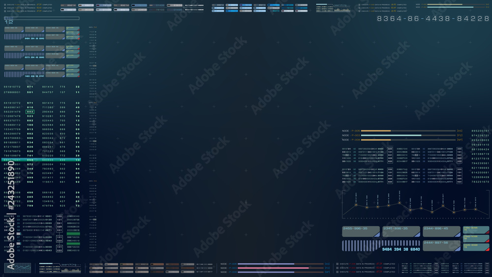 Aufkleber Futuristic motion graphic user interface head up display screen with digital data city map telemetry information display for digital background computer desktop display screen
