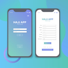 Naklejka na ściany i meble Hajj App Login and Sign Up Page Mobile User Interface Template Vector Illustration
