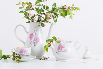 still life with pink spring flowers