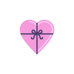 Heart gift box flat icon, vector sign, colorful pictogram isolated on white. Love and Valentine's Day symbol, logo illustration. Flat style design