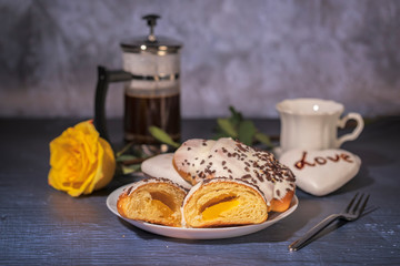 breakfast with coffee and croissant