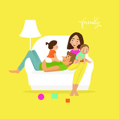 Happy family on sofa. Flat design