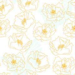Obraz na płótnie Canvas Big poppies flowers and tropical leaves. Floral vector seamless pattern with hand drawn botanical elements.