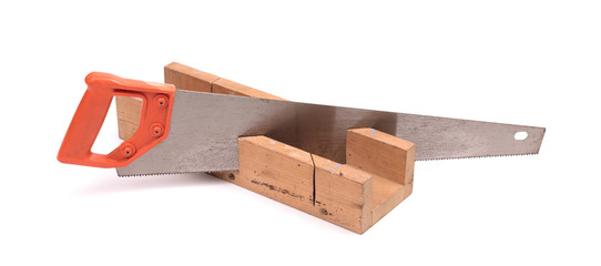 Miter box with a saw