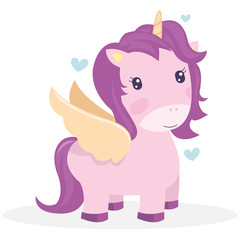 Valentine elements with cute unicorn in vintage style