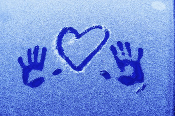 frozen glass of a car on a winter day