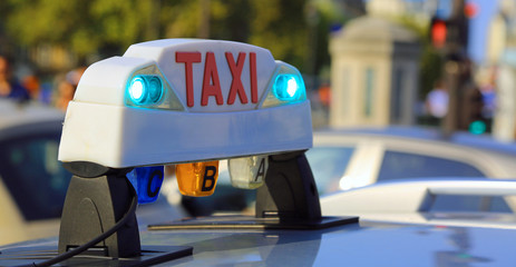 French luminous taxi top sign in Paris France