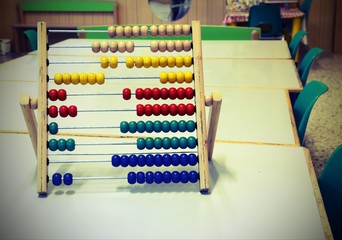 wooden abacus inside the schoolroom