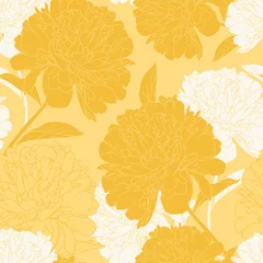 Peony seamles pattern on yellow background.