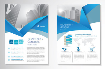 Template vector design for Brochure, AnnualReport, Magazine, Poster, Corporate Presentation, Portfolio, Flyer, infographic, layout modern with blue color size A4, Front and back, Easy to use and edit.