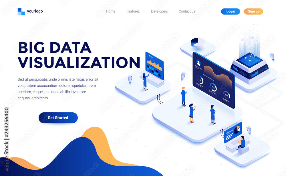 Fototapete modern flat design isometric concept of big data visualization tool for everyone for website and mob