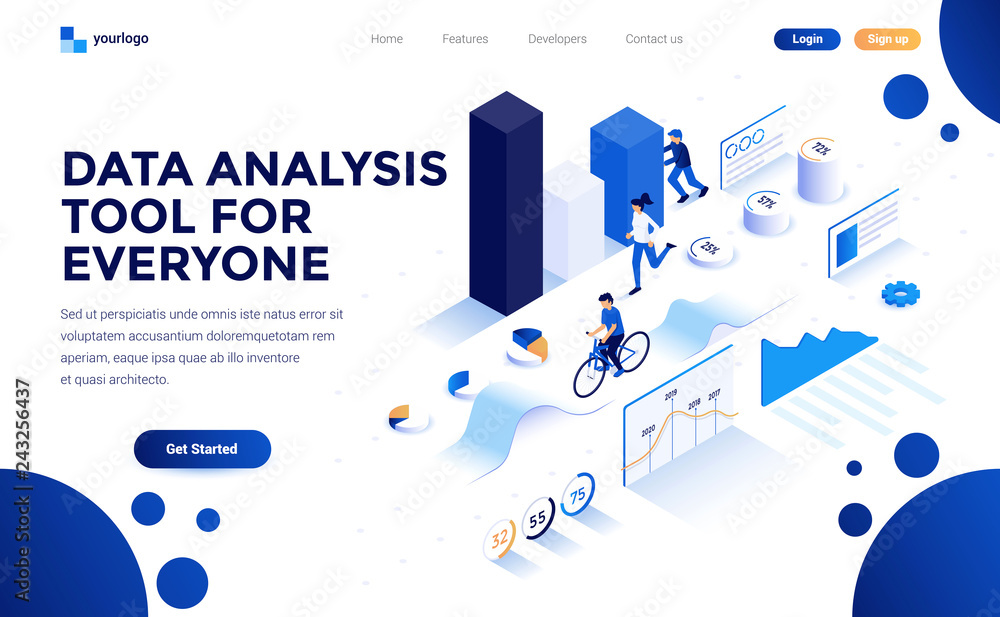 Poster modern flat design isometric concept of data analysis tool for everyone for website and mobile websi