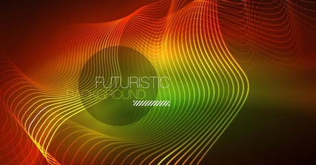 Neon lines wave background. Abstract composition