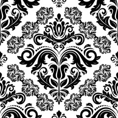 Obraz premium Classic seamless vector pattern. Damask orient ornament. Classic vintage black and white background. Orient ornament for fabric, wallpaper and packaging