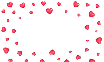Valentines Day. Border of realistic glossy red hearts. Valentine's background.