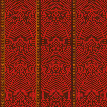 Maori tribal pattern vector seamless. Ethnic african fabric print. Traditional polynesian aboriginal art. Wood carving background for boho textile blanket, wallpaper, wrapping paper and backdrop.
