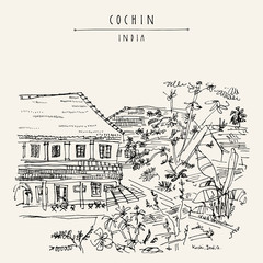 Cochin (Kochi), Kerala, India. Heritage colonial buildings and a tropical garden