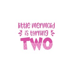 Second birthday for little girl with mermaid scales vector illustration.Cute word Two with mermaid scales