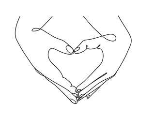 continuous line drawing of hands showing love sign - 243259479