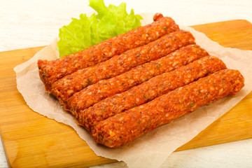 Raw beef sausages