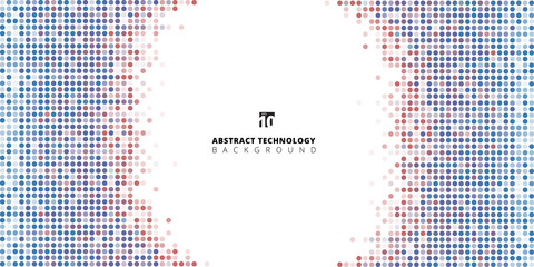 Abstract banner web dots blue and red color on white background