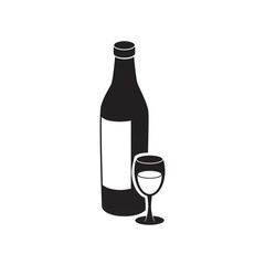 Wine glass and bottle vector icon.